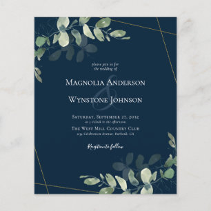 Budget Eucalyptus Blue Gold Weduwen Uitnodiging