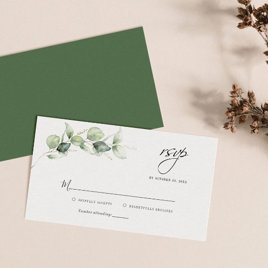 Budget Eucalyptus Botanical Wedding RSVP Card Notitiekaartje