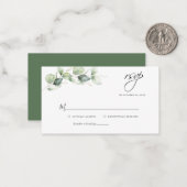 Budget Eucalyptus Botanical Wedding RSVP Card Notitiekaartje (Voorkant / Achterkant in situ)