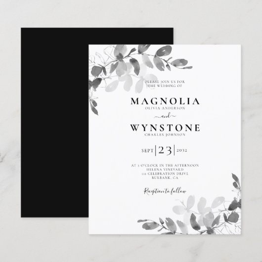 Budget Eucalyptus Botanical Weduwen Uitnodiging (Voorkant / Achterkant)