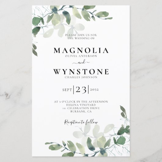 Budget Eucalyptus Botanical Weduwen Uitnodiging (Voorkant)