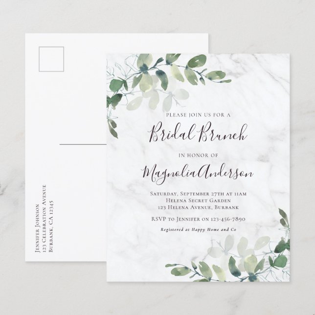 Budget Eucalyptus Bridal Brunch Briefkaart Uitnodi (Voorkant / Achterkant)