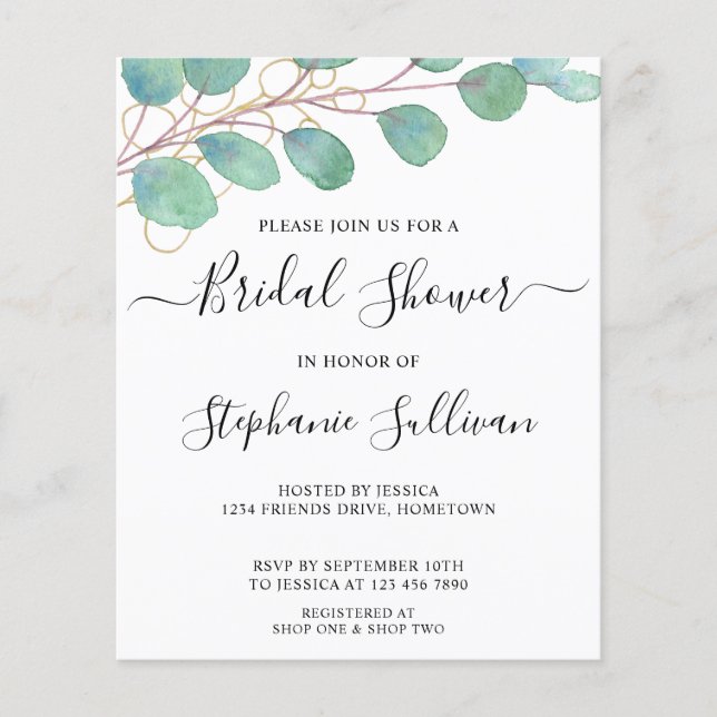 Budget Eucalyptus Bridal Shower Invitation (Voorkant)