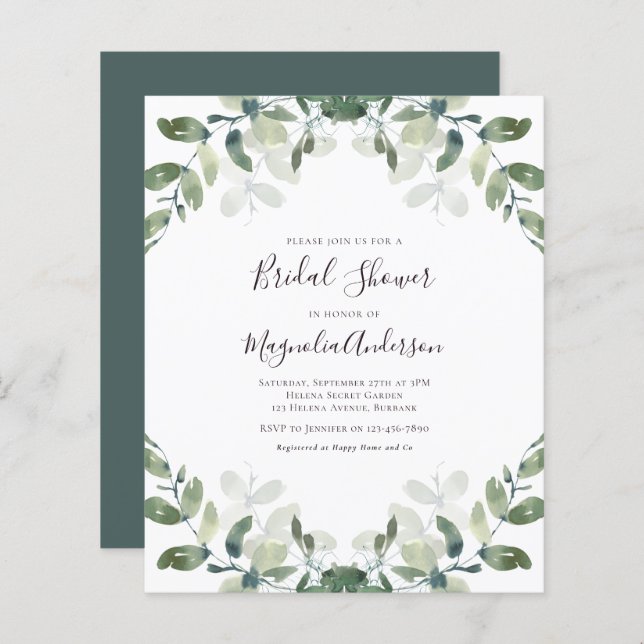 Budget Eucalyptus Bridal Shower Invitation (Voorkant / Achterkant)