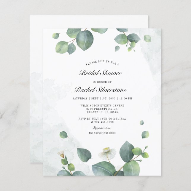 Budget Eucalyptus Bridal Shower Invitation (Voorkant / Achterkant)