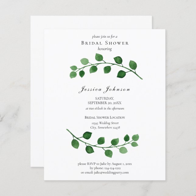 Budget Eucalyptus Bridal Shower Invitation (Voorkant / Achterkant)
