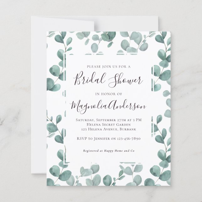 Budget Eucalyptus Bridal Shower Invitation (Voorkant)