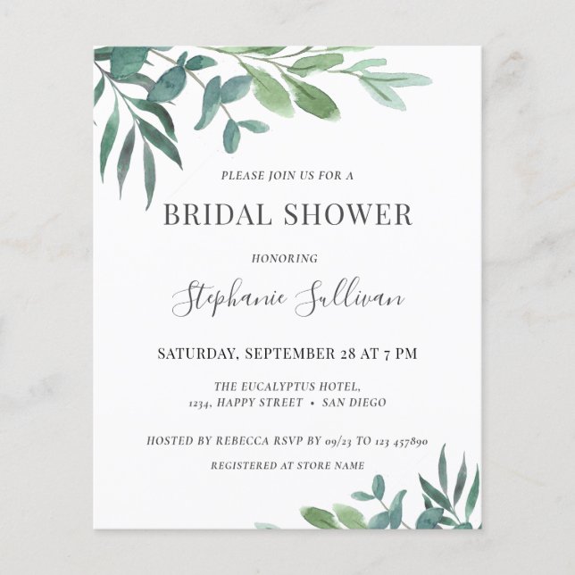 Budget Eucalyptus Bridal Shower Invitation (Voorkant)