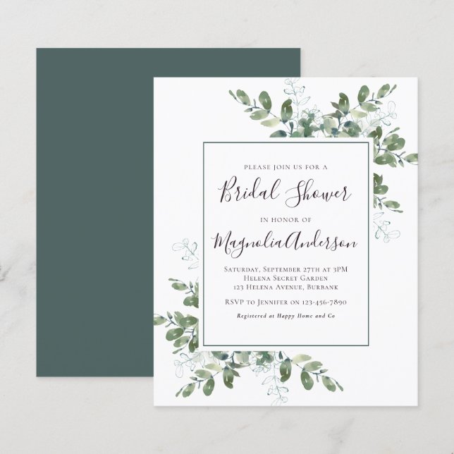 Budget Eucalyptus Bridal Shower Invitation (Voorkant / Achterkant)