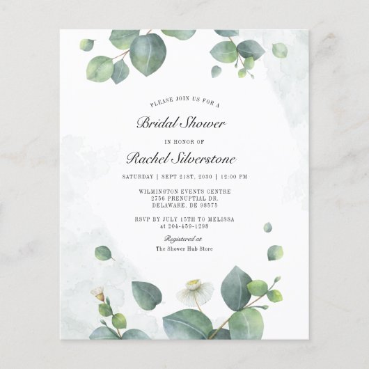 Budget Eucalyptus Bridal Shower Invitation Flyer (Voorkant)