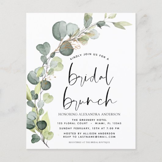 Budget Eucalyptus Bruids Brunch Bruiloft Uitnodigi Flyer (Voorkant)