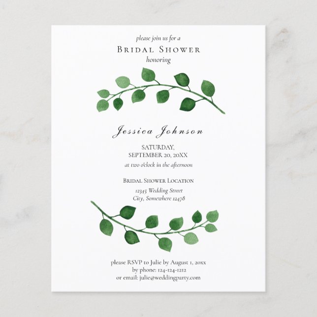 Budget Eucalyptus Bruiloft Uitnodiging (Voorkant)