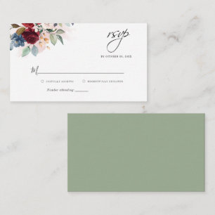 Budget Eucalyptus Burgundy Flora Wedding RSVP Kaar Notitiekaartje