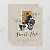 BUDGET Eucalyptus Burlap Weduwen sparen de datum (Voorkant / Achterkant)