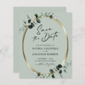 Budget Eucalyptus Calligraphy Sage Save the Date (Voorkant / Achterkant)