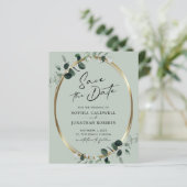 Budget Eucalyptus Calligraphy Sage Save the Date (Staand voorkant)
