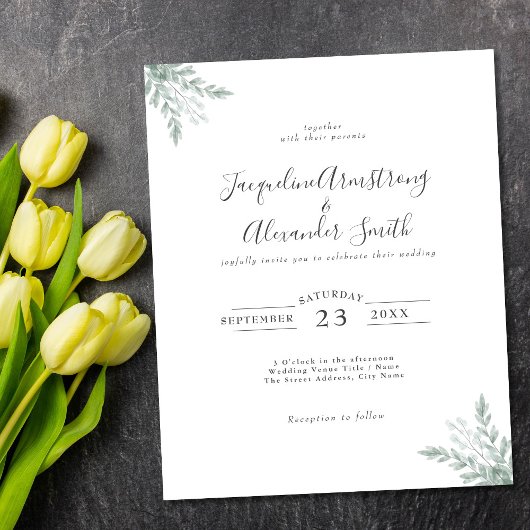 Budget Eucalyptus Calligraphy Weddenschap Flyer
