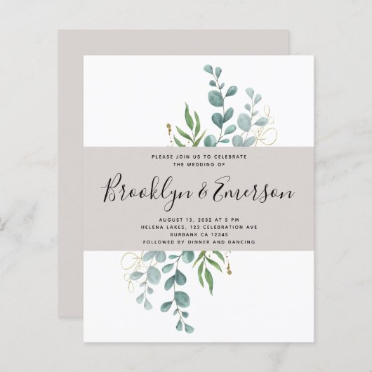 BUDGET Eucalyptus Casual huwelijk uitnodiging (Voorkant / Achterkant)