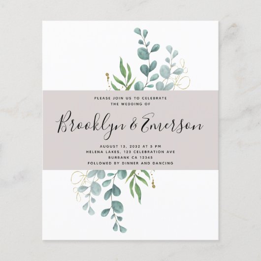 BUDGET Eucalyptus Casual huwelijk uitnodiging (Voorkant)