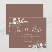 BUDGET Eucalyptus Cognac Weddenschap Save the Date (Voorkant / Achterkant)