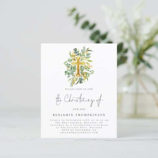 Budget Eucalyptus Cross Christening Blauwgroen Uit (Staand voorkant)