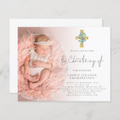 Budget Eucalyptus Cross Foto Christening Uitnodigi (Voorkant / Achterkant)