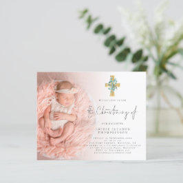 Budget Eucalyptus Cross Foto Christening Uitnodigi