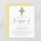 Budget Eucalyptus Cross Script Baptism Uitnodiging (Voorkant / Achterkant)