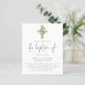 Budget Eucalyptus Cross Script Baptism Uitnodiging (Staand voorkant)
