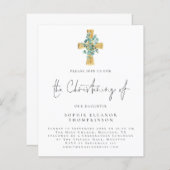 Budget Eucalyptus Cross Script Christening Uitnodi (Voorkant / Achterkant)