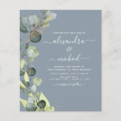 Budget Eucalyptus Dusty Blue Wedding Uitnodiging (Voorkant)