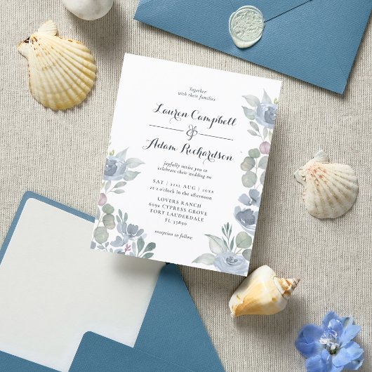 Budget Eucalyptus Dusty Blue Wedding Uitnodiging