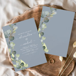 Budget Eucalyptus Dusty Blue Wedding Uitnodiging Flyer