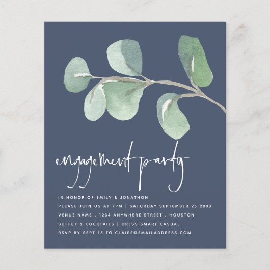 Budget Eucalyptus Dusty Navy Blue Engagement Party (Voorkant)