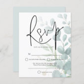 Budget Eucalyptus Elegant Script Wedding RSVP (Voorkant / Achterkant)