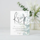 Budget Eucalyptus Elegant Script Wedding RSVP (Staand voorkant)