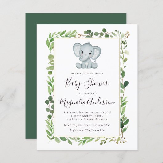 BUDGET Eucalyptus Elephant Baby shower Invision (Voorkant / Achterkant)