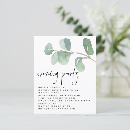 BUDGET Eucalyptus Evening Party Weddenschap (Staand voorkant)