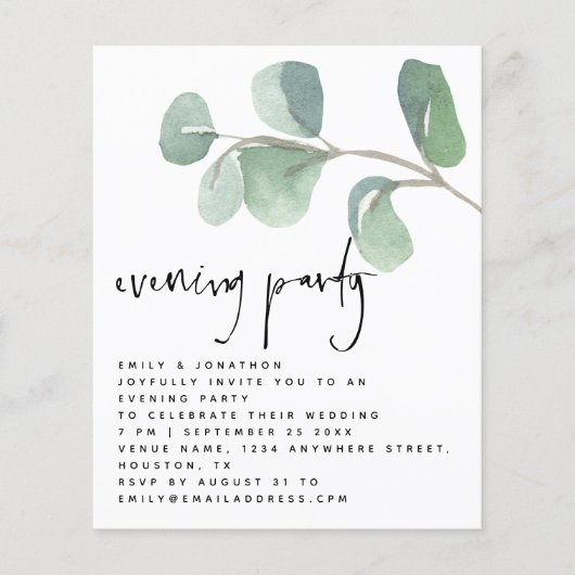BUDGET Eucalyptus Evening Party Weddenschap (Voorkant)
