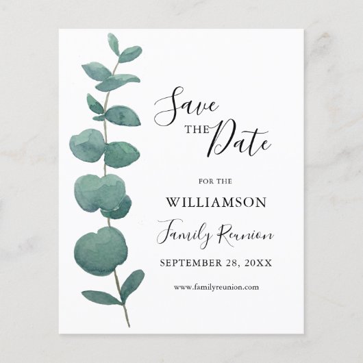 Budget Eucalyptus Family Reunion Save the Date (Voorkant)