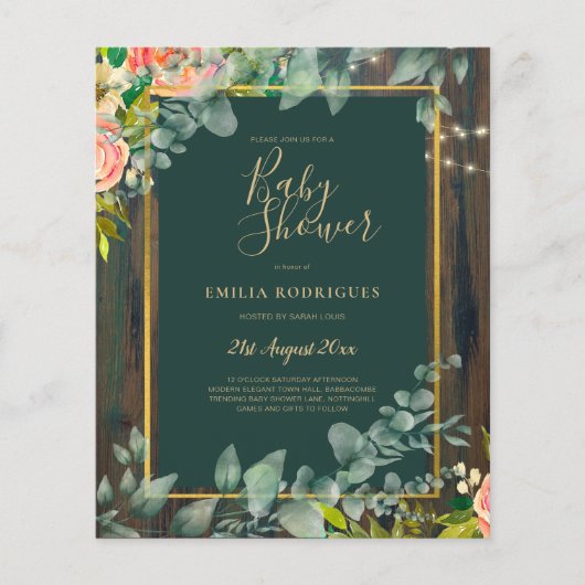 BUDGET Eucalyptus FLORAL BABY SHOWER Rustisch Flyer (Voorkant)