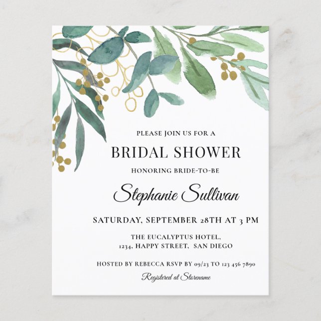 Budget Eucalyptus Foliage Bridal Shower Invation (Voorkant)