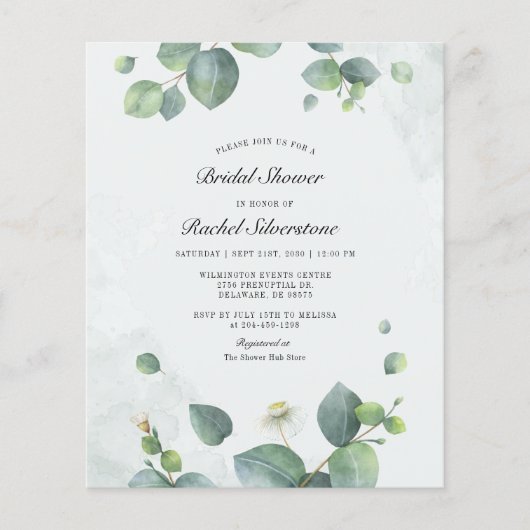 Budget Eucalyptus Foliage Bridal Shower Invation Flyer (Voorkant)
