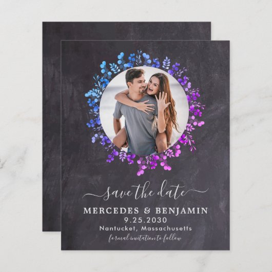 Budget Eucalyptus Foliage Photo Save the Date Kaar (Voorkant / Achterkant)