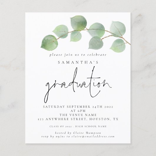 Budget Eucalyptus Foto 2024 Afstuderen Invite (Voorkant)