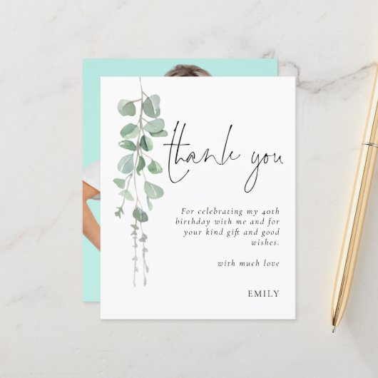 Budget Eucalyptus Foto 40e verjaardag Dank u (Voorkant / Achterkant in situ)