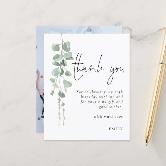 Budget Eucalyptus Foto 70e verjaardag Dank u (Voorkant / Achterkant in situ)