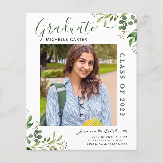 Budget Eucalyptus Foto Afstuderen Aankondiging (Voorkant)