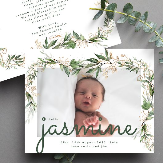 Budget Eucalyptus Foto Baby - Aankondiging geboort Flyer