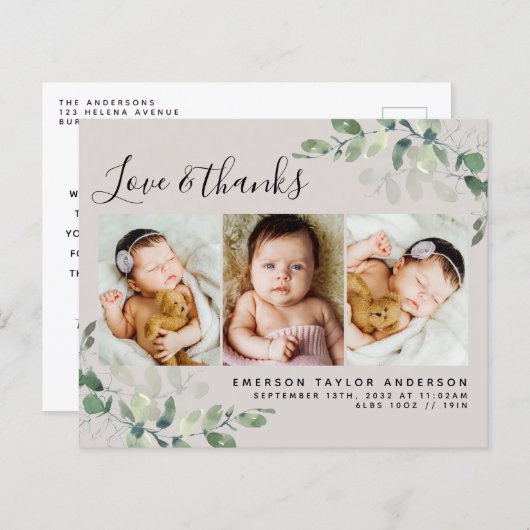 Budget Eucalyptus Foto Baby Hartelijk dank Briefka (Voorkant / Achterkant)